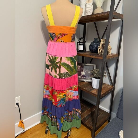 Farm Rio Rainbow Mixed Prints Maxi Dress Women’s Size Small Colorful Tropical - Picture 3 of 14